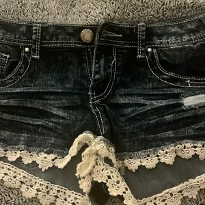 Jean shorts with lovely ruffle on the bottom.